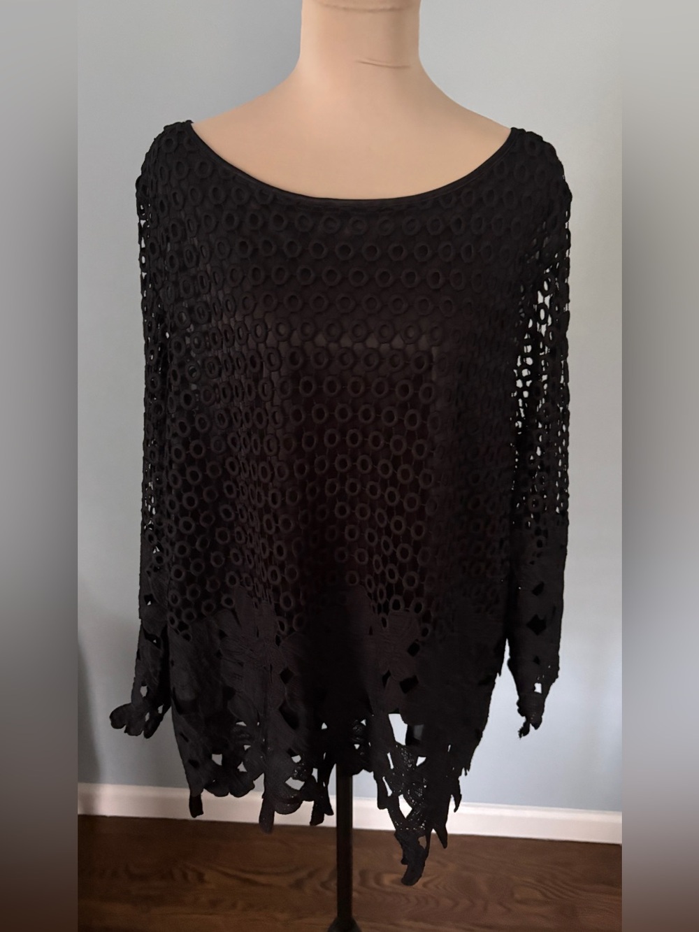 Damee Black Crochet/Lace Formal Top